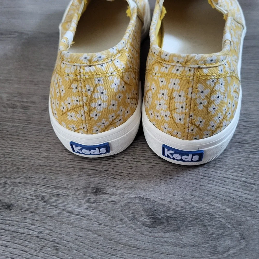 Keds Double Decker Yellow Floral Canvas Slip On Sneakers Softerra Womens 8.5